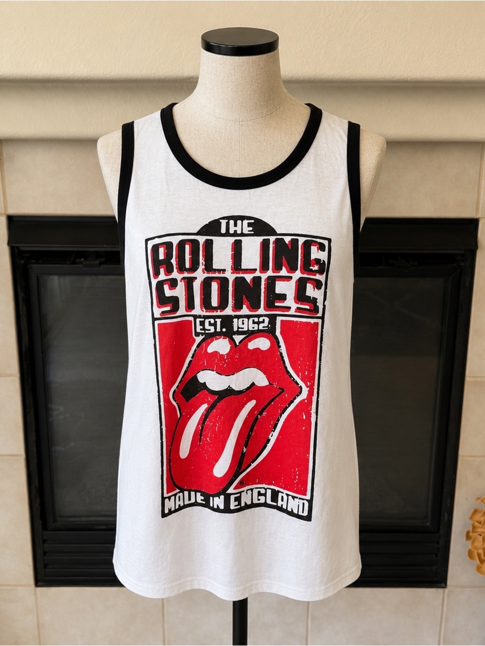 The Rolling Stones Women's White & Black Muscle Tee with Red Graphic
